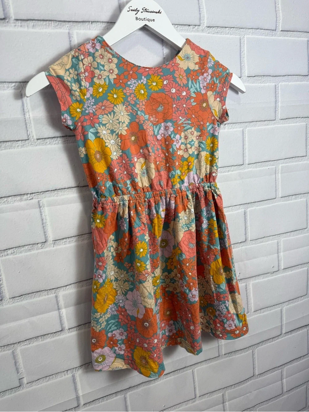 Carter’s Girls Floral Dress Size 7 Colorful Retro Flower Print Dress